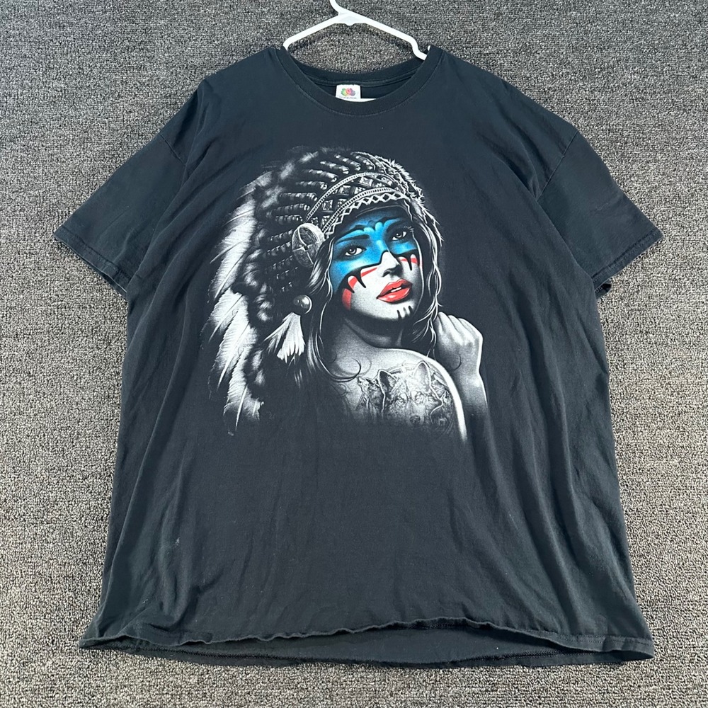 Fruit of the Loom Graphic Tee Mens 2XL Black Good Native American Wolf Spirit